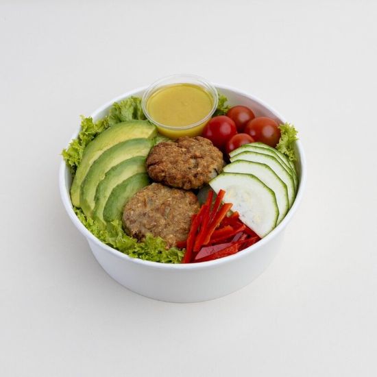 Ensalada vegana croquetas de lentejas